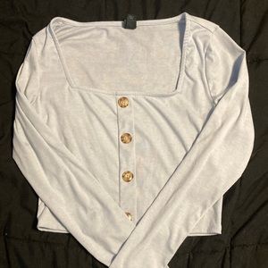 blue button down crop top